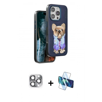 MARSİLYAN™- iPhone 16 Pro Max Kılıf İz Minimal Koleksiyonu - Siyah 3D Antistatik Seramik Nano Ekran Koruyucu + Pers Alüminyum Kamera Lens - GI