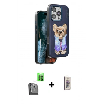 MARSİLYAN™- iPhone 16 Pro Max Kılıf İz Minimal Koleksiyonu - Siyah Bilvis 3D Cam Ekran Koruyucu + Raze Metal Kamera Lens - SH