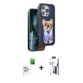MARSİLYAN™- iPhone 16 Pro Max Kılıf İz Minimal Koleksiyonu - Siyah Bilvis 3X AR Hayalet Cam Ekran Koruyucu + Raze Metal Kamera Lens - BZ