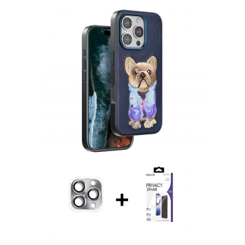 MARSİLYAN™- iPhone 16 Pro Max Kılıf İz Minimal Koleksiyonu - Siyah Bilvis 3X AR Hayalet Cam Ekran Koruyucu + Pers Alüminyum Kamera Lens - GI