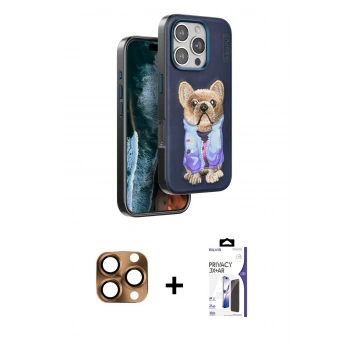 MARSİLYAN™- iPhone 16 Pro Max Kılıf İz Minimal Koleksiyonu - Siyah Bilvis 3X AR Hayalet Cam Ekran Koruyucu + Pers Alüminyum Kamera Lens - CLTM