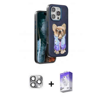 MARSİLYAN™- iPhone 16 Pro Max Kılıf İz Minimal Koleksiyonu - Siyah Bilvis 5in1 3D Magic Cam Ekran Koruyucu + Pers Alüminyum Kamera Lens - GI