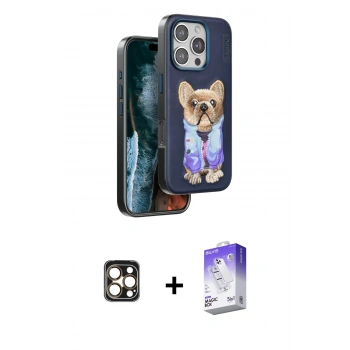 MARSİLYAN™- iPhone 16 Pro Max Kılıf İz Minimal Koleksiyonu - Siyah Bilvis 5in1 3D Magic Cam Ekran Koruyucu + PVD Metal Kamera Lens - GD
