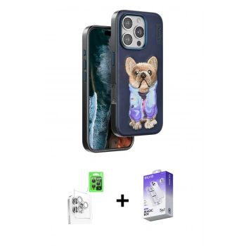 MARSİLYAN™- iPhone 16 Pro Max Kılıf İz Minimal Koleksiyonu - Siyah Bilvis 5in1 3D Magic Cam Ekran Koruyucu + Raze Metal Kamera Lens - BZ