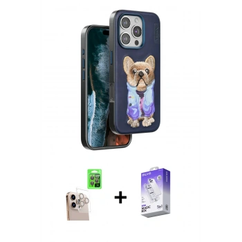 MARSİLYAN™- iPhone 16 Pro Max Kılıf İz Minimal Koleksiyonu - Siyah Bilvis 5in1 3D Magic Cam Ekran Koruyucu + Raze Metal Kamera Lens - NLGY