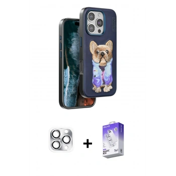 MARSİLYAN™- iPhone 16 Pro Max Kılıf İz Minimal Koleksiyonu - Siyah Bilvis 5in1 3D Magic Cam Ekran Koruyucu + Pers Alüminyum Kamera Lens - GS