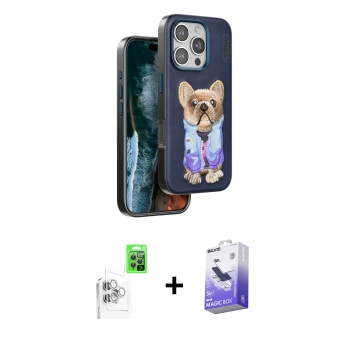 MARSİLYAN™- iPhone 16 Pro Max Kılıf İz Minimal Koleksiyonu - Siyah Bilvis 5in1 5D Magic Hayalet Cam Ekran Koruyucu + Raze Metal Kamera Lens - BZ