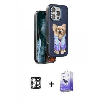 MARSİLYAN™- iPhone 16 Pro Max Kılıf İz Minimal Koleksiyonu - Siyah Bilvis 5in1 5D Magic Hayalet Cam Ekran Koruyucu + PVD Metal Kamera Lens - GS