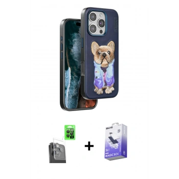 MARSİLYAN™- iPhone 16 Pro Max Kılıf İz Minimal Koleksiyonu - Siyah Bilvis 5in1 5D Magic Hayalet Cam Ekran Koruyucu + Raze Metal Kamera Lens - SH