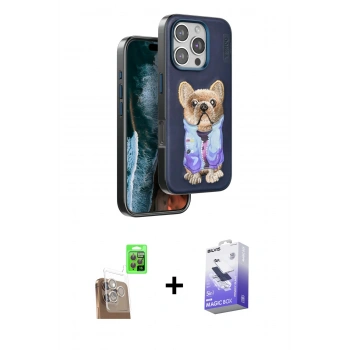 MARSİLYAN™- iPhone 16 Pro Max Kılıf İz Minimal Koleksiyonu - Siyah Bilvis 5in1 5D Magic Hayalet Cam Ekran Koruyucu + Raze Metal Kamera Lens - CLTM