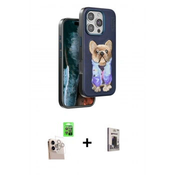 MARSİLYAN™- iPhone 16 Pro Max Kılıf İz Minimal Koleksiyonu - Siyah Bilvis Hayalet Cam Ekran Koruyucu + Raze Metal Kamera Lens - NLGY