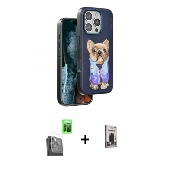MARSİLYAN™- iPhone 16 Pro Max Kılıf İz Minimal Koleksiyonu - Siyah Bilvis Hayalet Cam Ekran Koruyucu + Raze Metal Kamera Lens - SH