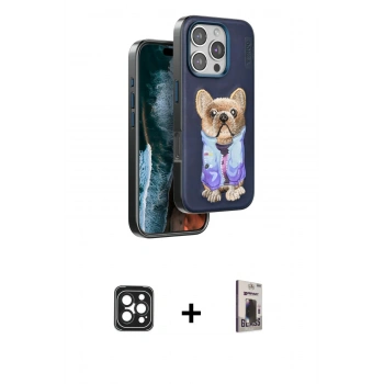 MARSİLYAN™- iPhone 16 Pro Max Kılıf İz Minimal Koleksiyonu - Siyah Bilvis Hayalet Cam Ekran Koruyucu + PVD Metal Kamera Lens - SH