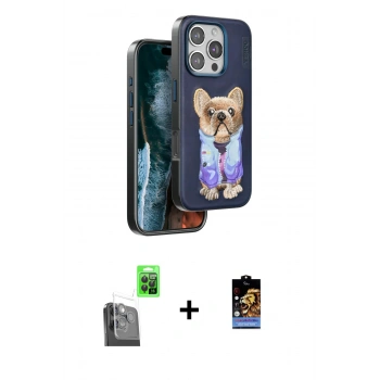 MARSİLYAN™- iPhone 16 Pro Max Kılıf İz Minimal Koleksiyonu - Siyah Buffer Hayalet Cam Ekran Koruyucu + Raze Metal Kamera Lens - SH