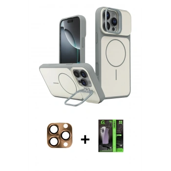 MARSİLYAN™- iPhone 16 Pro Max Kılıf İz Modern Prime - Şeffaf 360 Full Body Arka Koruyucu + Pers Alüminyum Kamera Lens - CLTM