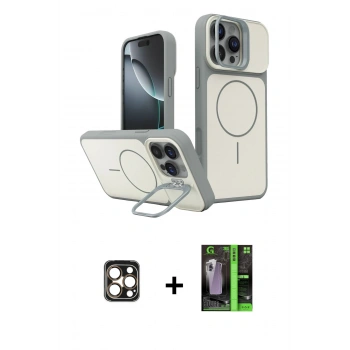 MARSİLYAN™- iPhone 16 Pro Max Kılıf İz Modern Prime - Şeffaf 360 Full Body Arka Koruyucu + PVD Metal Kamera Lens - GD