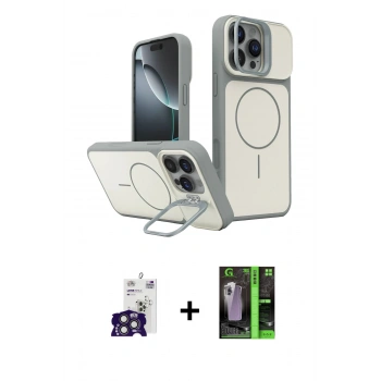 MARSİLYAN™- iPhone 16 Pro Max Kılıf İz Modern Prime - Şeffaf 360 Full Body Arka Koruyucu + Bilvis Titan Kamera Lens - TMGI