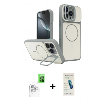 MARSİLYAN™- iPhone 16 Pro Max Kılıf İz Modern Prime - Şeffaf Pasifik Cam Ekran Koruyucu + Raze Metal Kamera Lens - BZ
