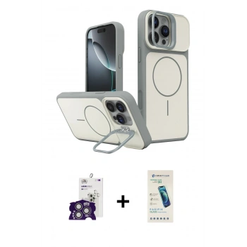 MARSİLYAN™- iPhone 16 Pro Max Kılıf İz Modern Prime - Şeffaf Pasifik Cam Ekran Koruyucu + Bilvis Titan Kamera Lens - GS