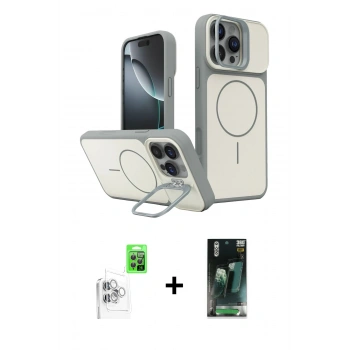 MARSİLYAN™- iPhone 16 Pro Max Kılıf İz Modern Prime - Siyah 360 Mat Full Body Arka Koruyucu + Raze Metal Kamera Lens - BZ