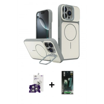 MARSİLYAN™- iPhone 16 Pro Max Kılıf İz Modern Prime - Siyah 360 Mat Full Body Arka Koruyucu + Bilvis Titan Kamera Lens - GS