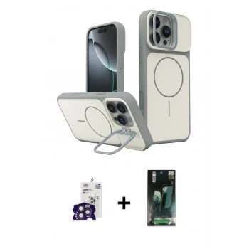 MARSİLYAN™- iPhone 16 Pro Max Kılıf İz Modern Prime - Siyah 360 Mat Full Body Arka Koruyucu + Bilvis Titan Kamera Lens - TMGI