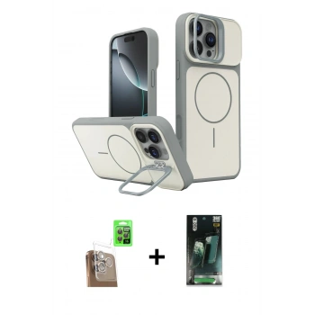 MARSİLYAN™- iPhone 16 Pro Max Kılıf İz Modern Prime - Siyah 360 Mat Full Body Arka Koruyucu + Raze Metal Kamera Lens - CLTM
