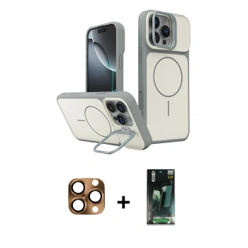 MARSİLYAN™- iPhone 16 Pro Max Kılıf İz Modern Prime - Siyah 360 Mat Full Body Arka Koruyucu + Pers Alüminyum Kamera Lens - CLTM
