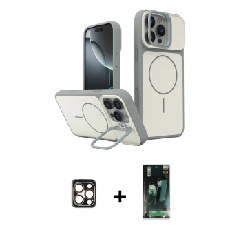 MARSİLYAN™- iPhone 16 Pro Max Kılıf İz Modern Prime - Siyah 360 Mat Full Body Arka Koruyucu + PVD Metal Kamera Lens - GD