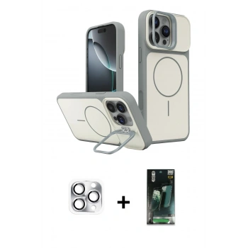 MARSİLYAN™- iPhone 16 Pro Max Kılıf İz Modern Prime - Siyah 360 Mat Full Body Arka Koruyucu + Pers Alüminyum Kamera Lens - GS