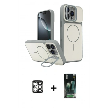 MARSİLYAN™- iPhone 16 Pro Max Kılıf İz Modern Prime - Siyah 360 Mat Full Body Arka Koruyucu + PVD Metal Kamera Lens - GS