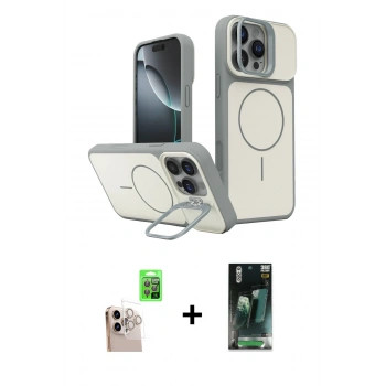 MARSİLYAN™- iPhone 16 Pro Max Kılıf İz Modern Prime - Siyah 360 Mat Full Body Arka Koruyucu + Raze Metal Kamera Lens - NLGY