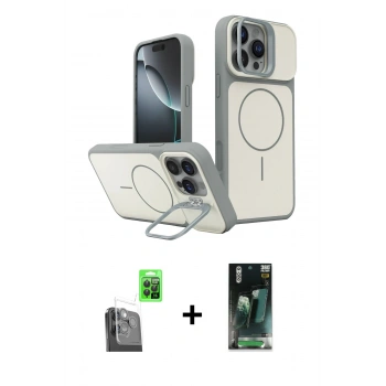 MARSİLYAN™- iPhone 16 Pro Max Kılıf İz Modern Prime - Siyah 360 Mat Full Body Arka Koruyucu + Raze Metal Kamera Lens - SH
