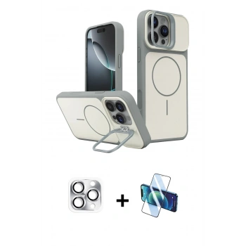 MARSİLYAN™- iPhone 16 Pro Max Kılıf İz Modern Prime - Siyah 3D Antistatik Cam Ekran Koruyucu + Pers Alüminyum Kamera Lens - GS
