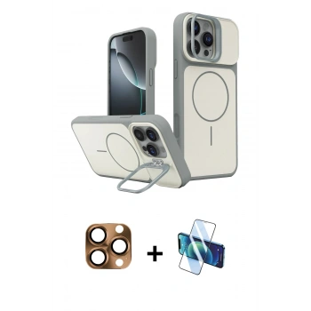 MARSİLYAN™- iPhone 16 Pro Max Kılıf İz Modern Prime - Siyah 3D Antistatik Cam Ekran Koruyucu + Pers Alüminyum Kamera Lens - CLTM