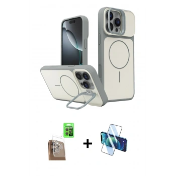 MARSİLYAN™- iPhone 16 Pro Max Kılıf İz Modern Prime - Siyah 3D Antistatik Cam Ekran Koruyucu + Raze Metal Kamera Lens - CLTM