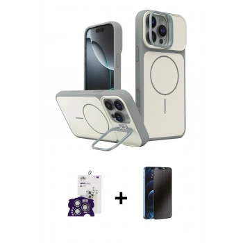 MARSİLYAN™- iPhone 16 Pro Max Kılıf İz Modern Prime - Siyah 3D Antistatik Hayalet Cam Ekran Koruyucu + Bilvis Titan Kamera Lens - GS
