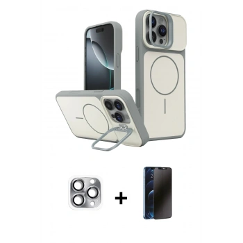 MARSİLYAN™- iPhone 16 Pro Max Kılıf İz Modern Prime - Siyah 3D Antistatik Hayalet Cam Ekran Koruyucu + Pers Alüminyum Kamera Lens - GI