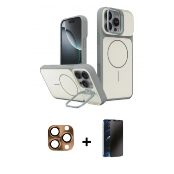 MARSİLYAN™- iPhone 16 Pro Max Kılıf İz Modern Prime - Siyah 3D Antistatik Hayalet Cam Ekran Koruyucu + Pers Alüminyum Kamera Lens - CLTM