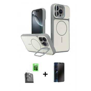 MARSİLYAN™- iPhone 16 Pro Max Kılıf İz Modern Prime - Siyah 3D Antistatik Hayalet Cam Ekran Koruyucu + Raze Metal Kamera Lens - SH