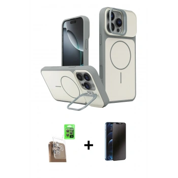MARSİLYAN™- iPhone 16 Pro Max Kılıf İz Modern Prime - Siyah 3D Antistatik Hayalet Cam Ekran Koruyucu + Raze Metal Kamera Lens - CLTM
