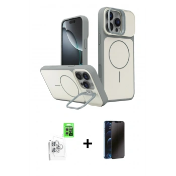 MARSİLYAN™- iPhone 16 Pro Max Kılıf İz Modern Prime - Siyah 3D Antistatik Hayalet Cam Ekran Koruyucu + Raze Metal Kamera Lens - BZ