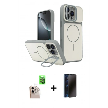 MARSİLYAN™- iPhone 16 Pro Max Kılıf İz Modern Prime - Siyah 3D Antistatik Hayalet Cam Ekran Koruyucu + Raze Metal Kamera Lens - NLGY