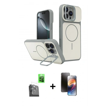 MARSİLYAN™- iPhone 16 Pro Max Kılıf İz Modern Prime - Siyah 3D Antistatik Mat Seramik Nano Ekran Koruyucu + Raze Metal Kamera Lens - SH