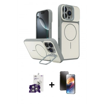 MARSİLYAN™- iPhone 16 Pro Max Kılıf İz Modern Prime - Siyah 3D Antistatik Mat Seramik Nano Ekran Koruyucu + Bilvis Titan Kamera Lens - GS