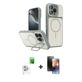 MARSİLYAN™- iPhone 16 Pro Max Kılıf İz Modern Prime - Siyah 3D Antistatik Mat Seramik Nano Ekran Koruyucu + Raze Metal Kamera Lens - BZ
