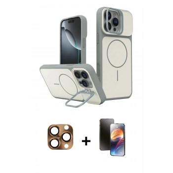 MARSİLYAN™- iPhone 16 Pro Max Kılıf İz Modern Prime - Siyah 3D Antistatik Mat Seramik Nano Ekran Koruyucu + Pers Alüminyum Kamera Lens - CLTM