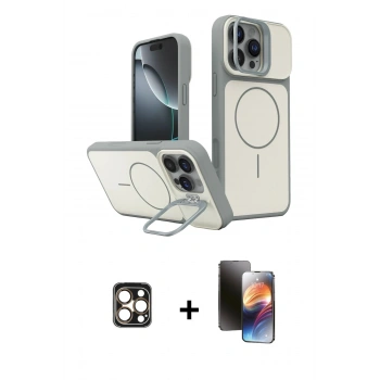 MARSİLYAN™- iPhone 16 Pro Max Kılıf İz Modern Prime - Siyah 3D Antistatik Mat Seramik Nano Ekran Koruyucu + PVD Metal Kamera Lens - GD