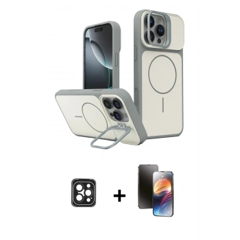 MARSİLYAN™- iPhone 16 Pro Max Kılıf İz Modern Prime - Siyah 3D Antistatik Mat Seramik Nano Ekran Koruyucu + PVD Metal Kamera Lens - SH