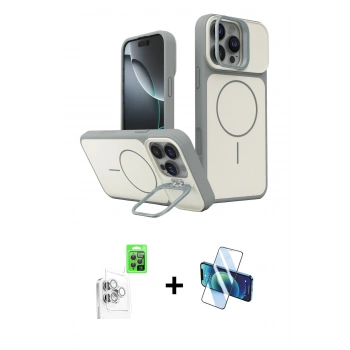 MARSİLYAN™- iPhone 16 Pro Max Kılıf İz Modern Prime - Siyah 3D Antistatik Seramik Nano Ekran Koruyucu + Raze Metal Kamera Lens - BZ